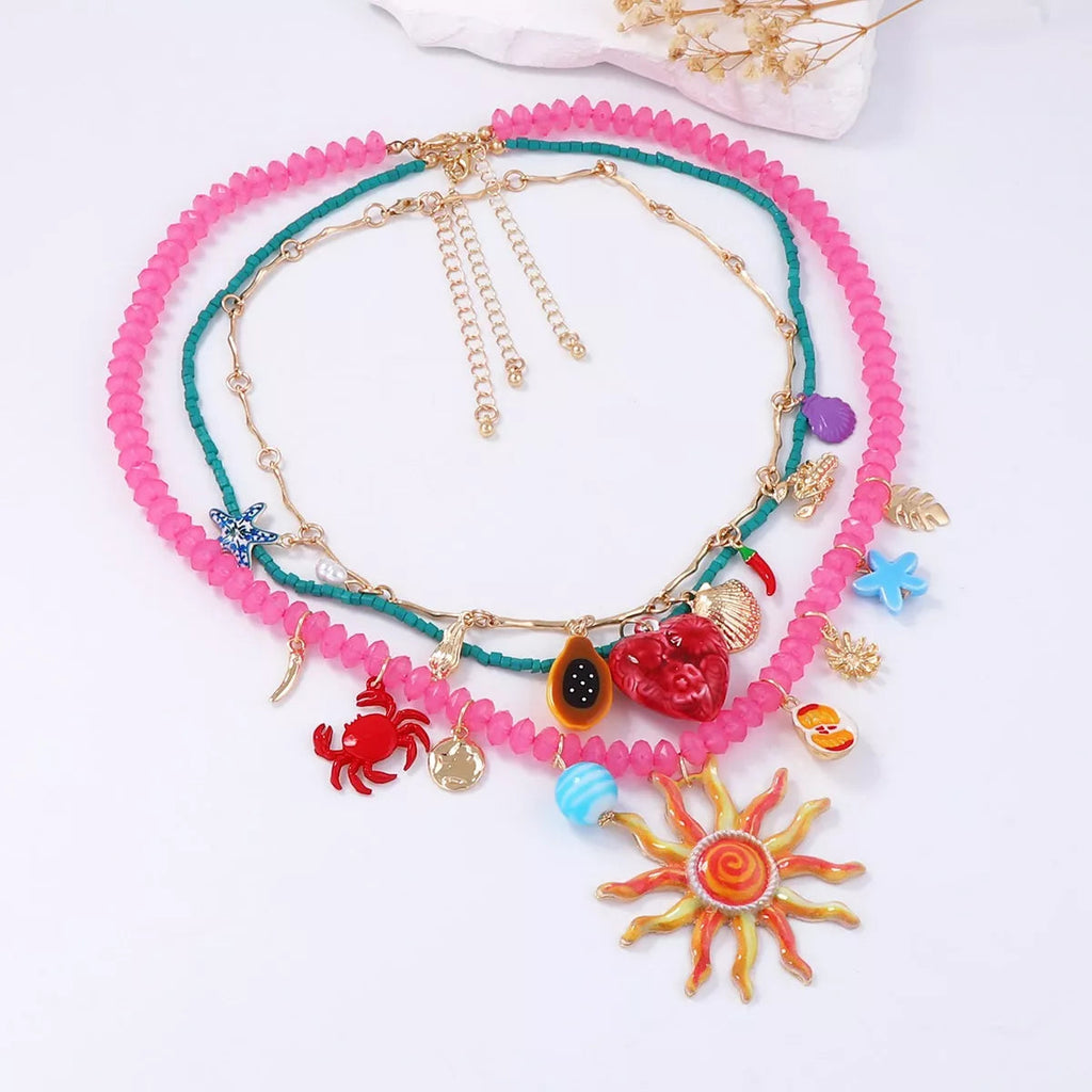 3-Piece Vibrant Summer Beach Charm Necklace