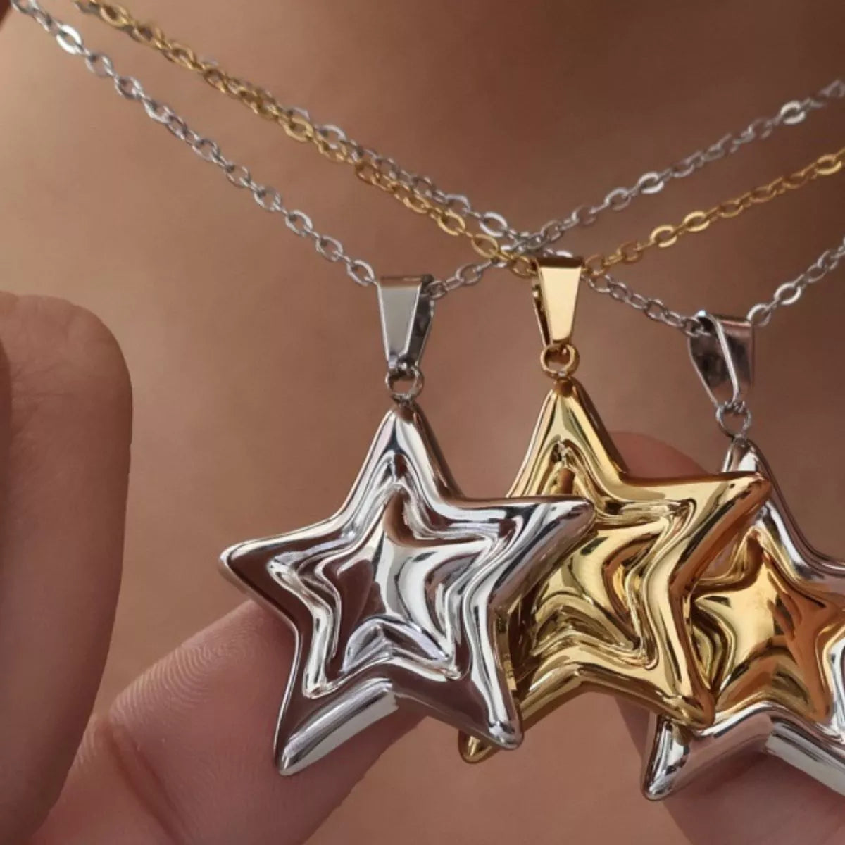 Stainless Steel Zircon Star Necklace