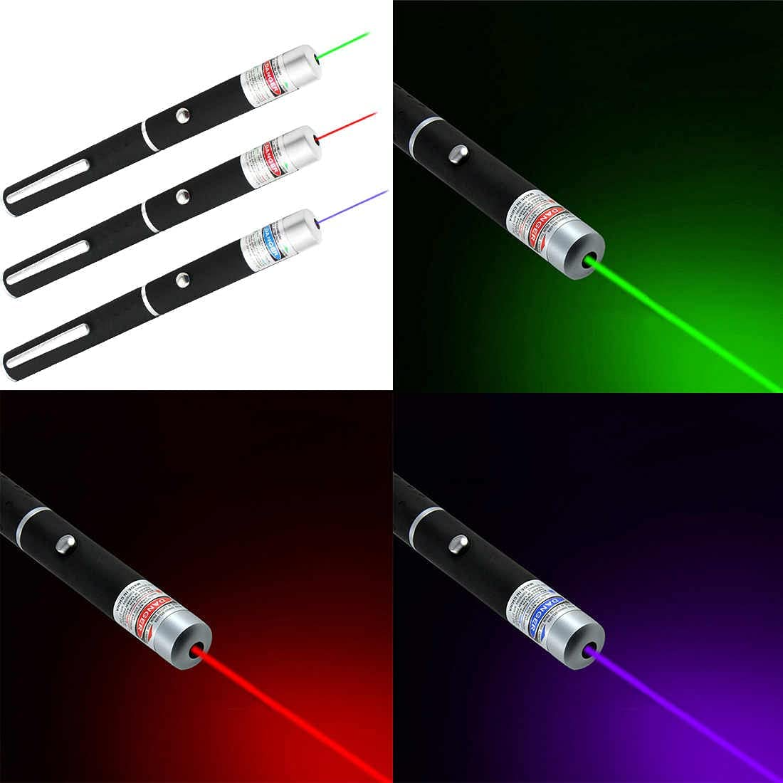 3 Packs 900Mile Laser Pointer Pen Green Blue Red Light Visible Beam
