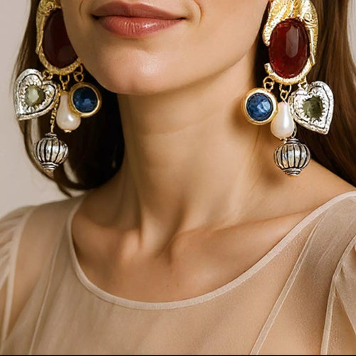 Zinc Alloy Heart Dangle Earrings