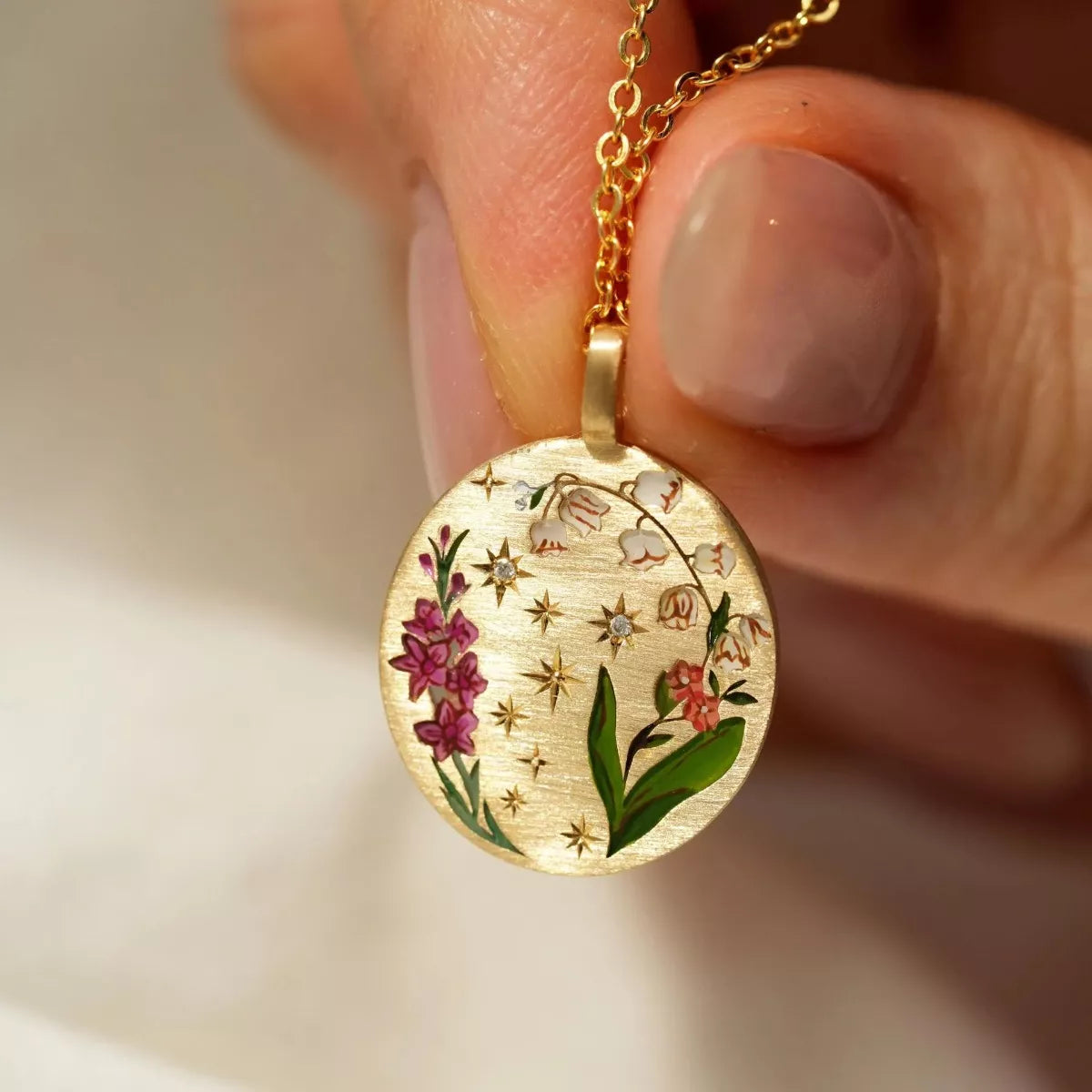 Titanium Steel Painted Oil Dripping Floral Oval Tarot Necklace