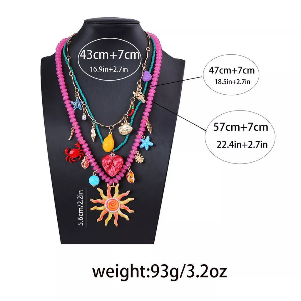 3-Piece Vibrant Summer Beach Charm Necklace