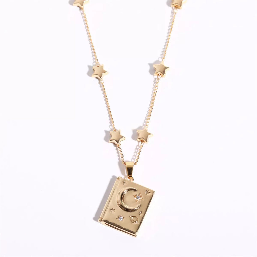 18K Gold-Plated Star Moon Zircon Lock Necklace